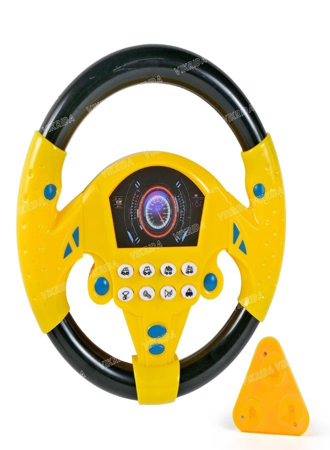 VikriDA Steering Wheel Pretend Adventure Toy for Kids | Early Education Driving Steering Wheel with Music (Yellow) - Image 1